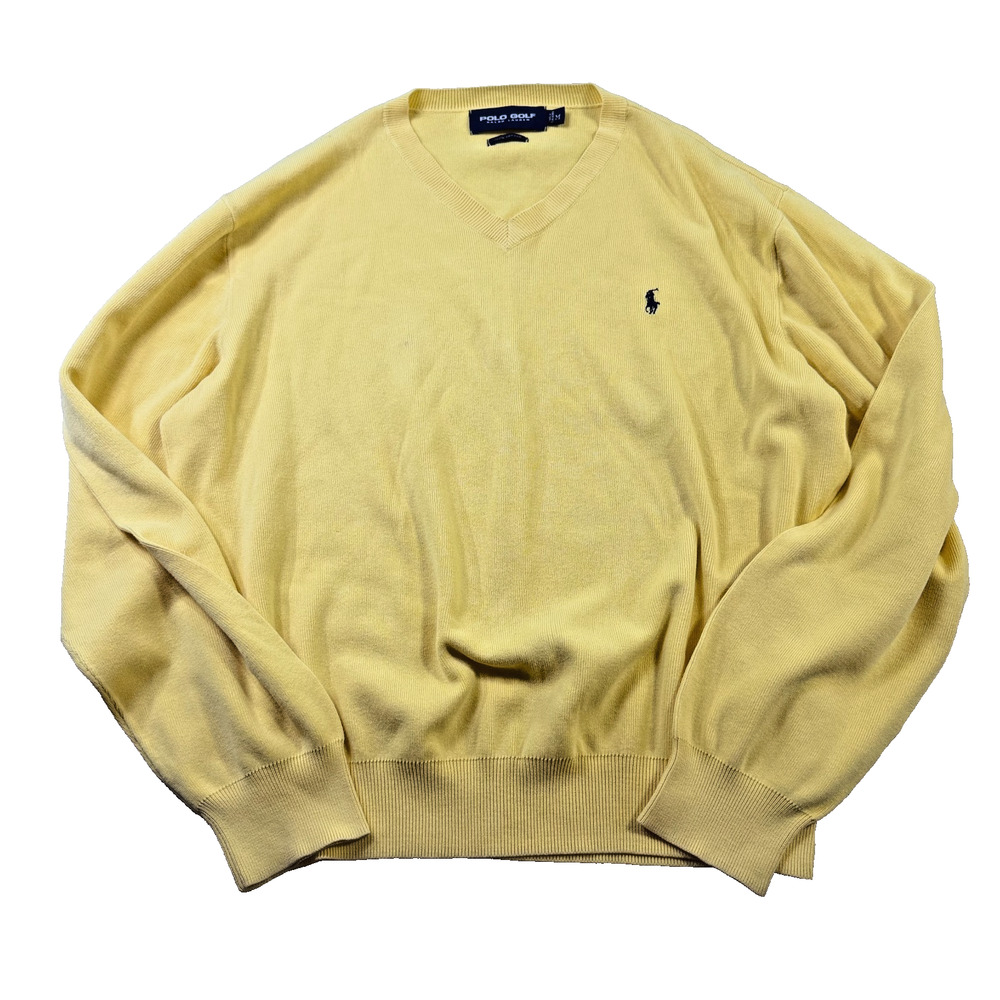 Polo Golf Ralph Lauren Men's Yellow V-Neck Cotton Sweater Pony Logo M GUC